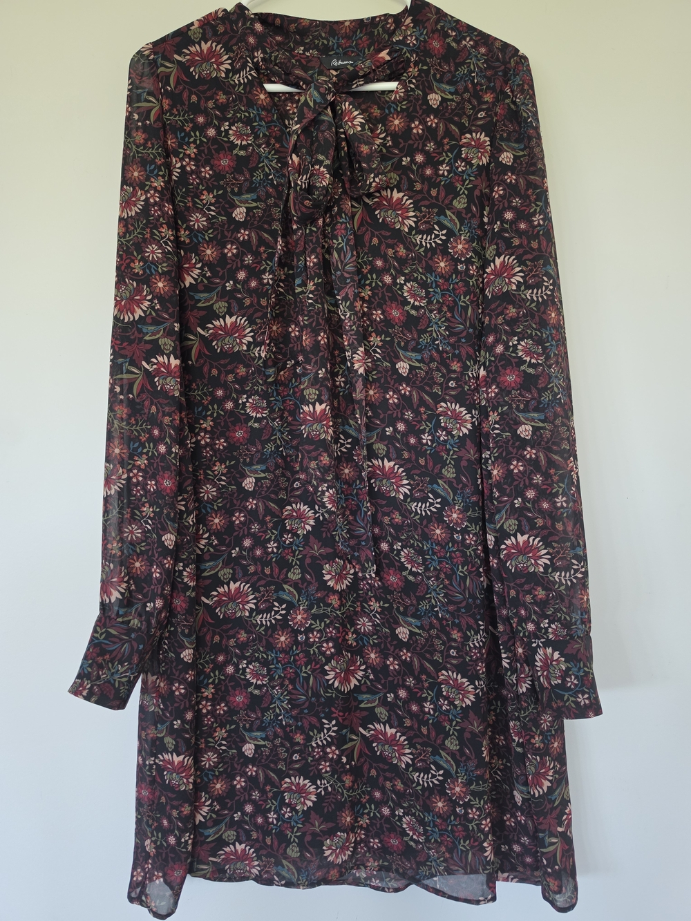 Reitmans Maroon /brown Fall Floral Tie-Neck Midi Dress Women's Large.